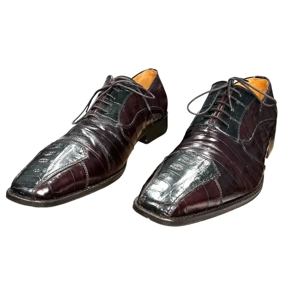 Vintage David Eden Men’s Basset Brown Crocodile Lizard Oxford Size US 12